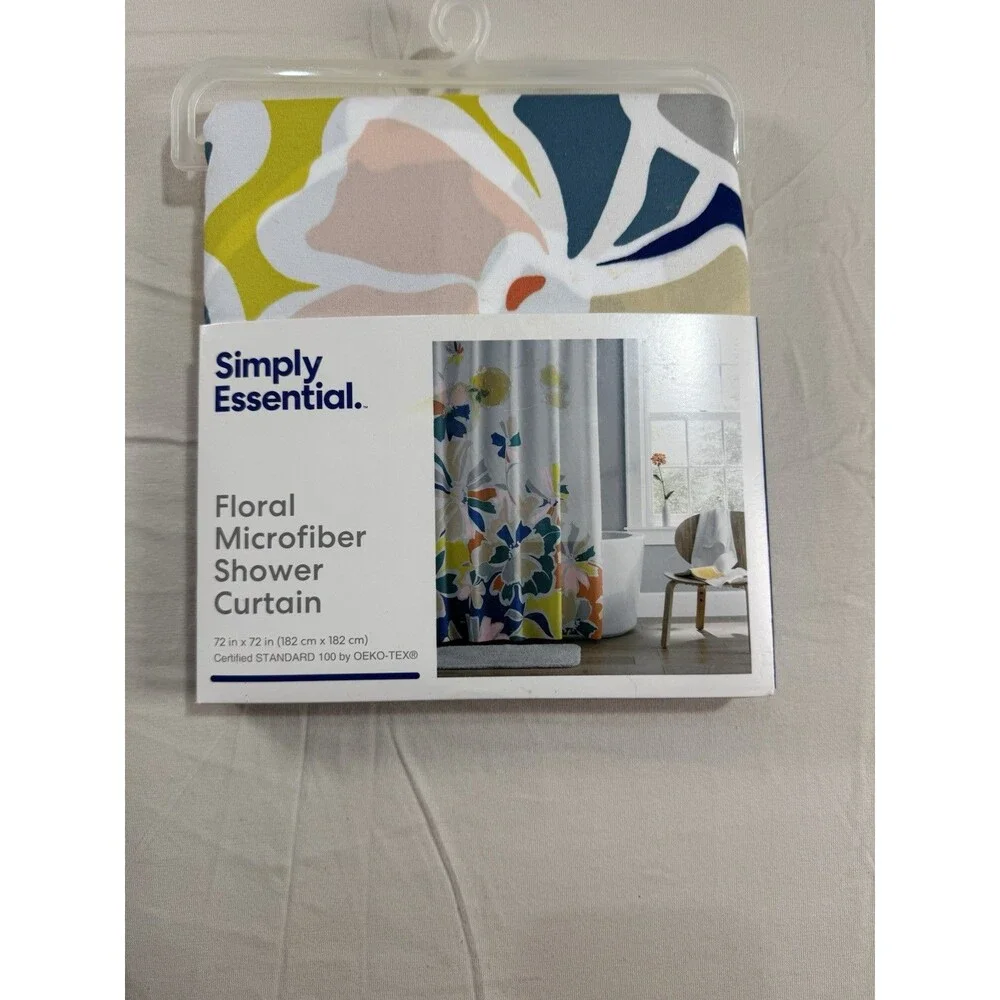 Simply Essential Floral Microfiber Shower Curtain 72x72 – White – Polyester